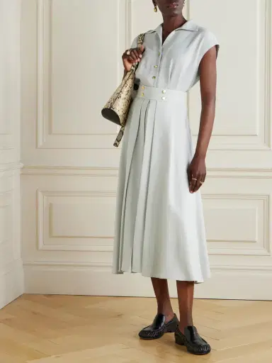 Loro Piana Petra Pleated Linen-twill Midi Skirt | Thumbnail 2