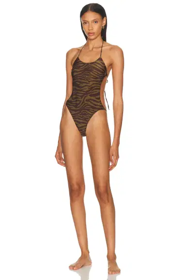 The Attico Zebra Printed One Piece Swimsuit | Thumbnail 1