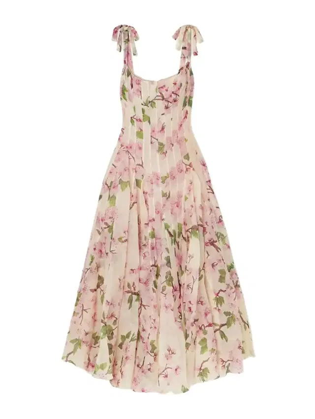 Pleated Floral-print Silk-blend Organza Gown