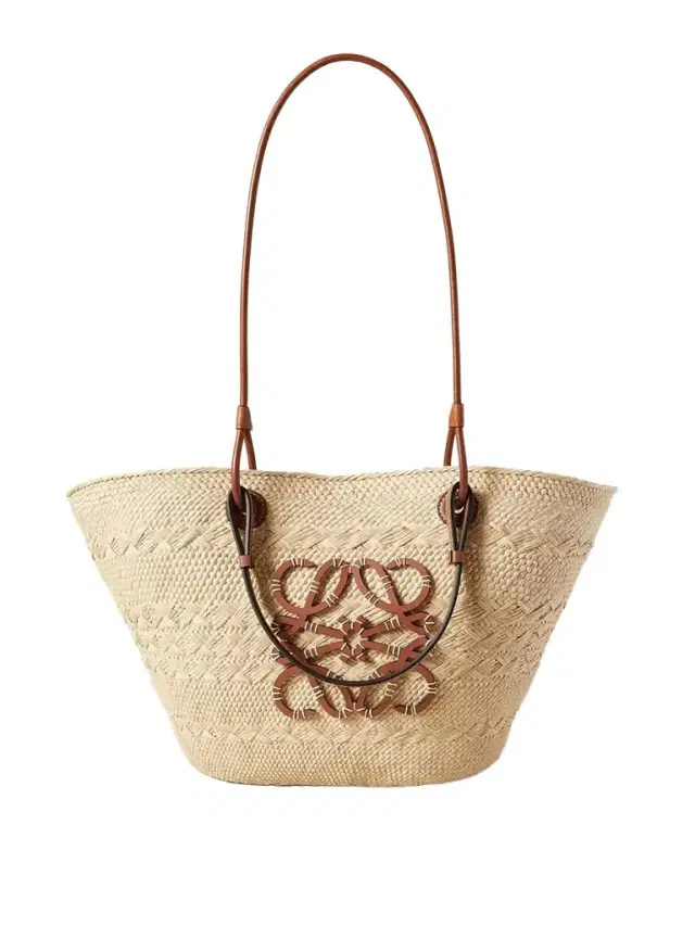 + Paula's Ibiza Anagram Medium Leather-trimmed Woven Raffia Tote
