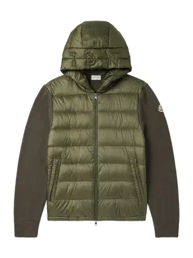 Moncler Logo-Appliquéd Wool-Trimmed Quilted Shell Hooded Down Zip-Up Cardigan - Men | Thumbnail 1 Moncler Logo-Appliquéd Wool-Trimmed Quilted Shell Hooded Down Zip-Up Cardigan - Men | Thumbnail 1