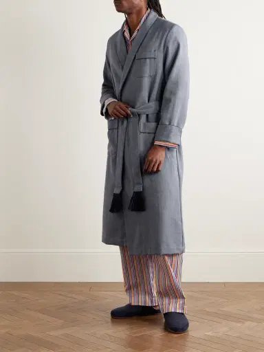 Derek Rose Lincoln 11 Belted Herringbone Wool Robe - Men | Thumbnail 2 Derek Rose Lincoln 11 Belted Herringbone Wool Robe - Men | Thumbnail 2