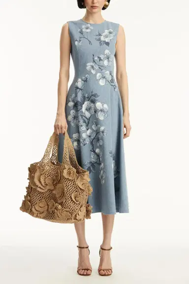 Oscar de la Renta Sleeveless Cherry Blossom Printed Dress | Thumbnail 2