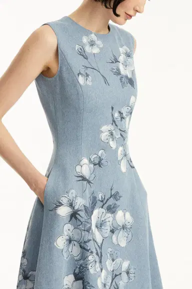 Oscar de la Renta Sleeveless Cherry Blossom Printed Dress | Thumbnail 3