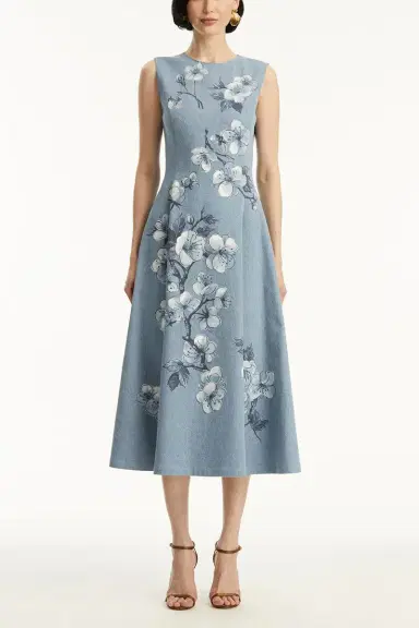 Oscar de la Renta Sleeveless Cherry Blossom Printed Dress | Thumbnail 4