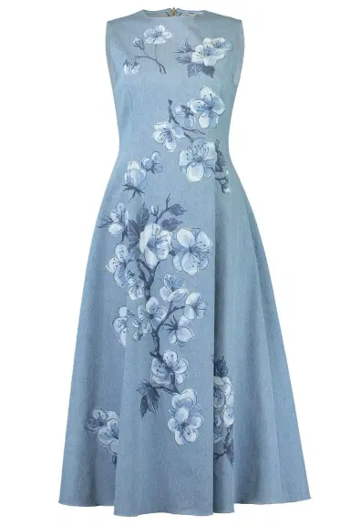 Oscar de la Renta Sleeveless Cherry Blossom Printed Dress | Thumbnail 1