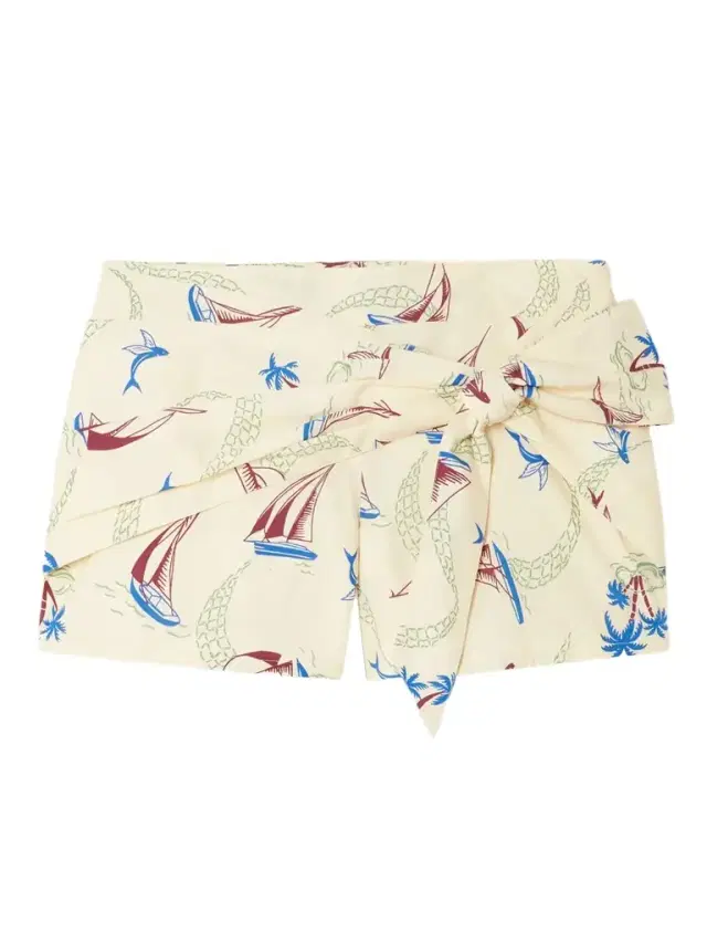 Bow-detailed Printed Cotton Shorts