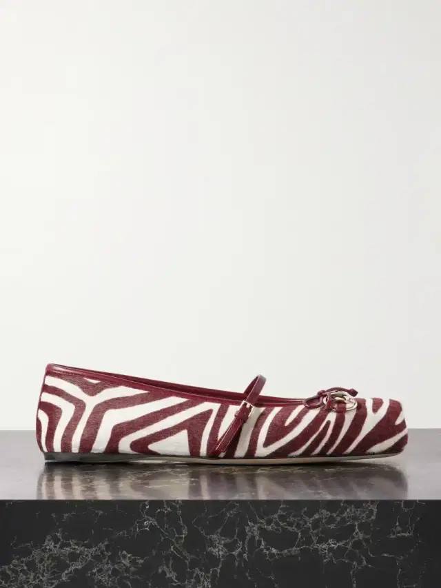 Horsebit Ballerina Zebra-print Calf Hair Flats