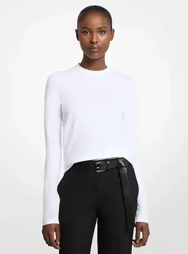 Michael Kors Collection Stretch Viscose Long-Sleeve Shirt in | Thumbnail 4