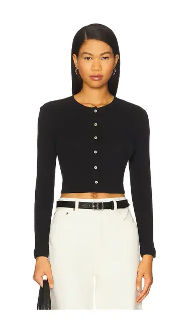 LESET Pointelle Crop Cardigan | Thumbnail 1