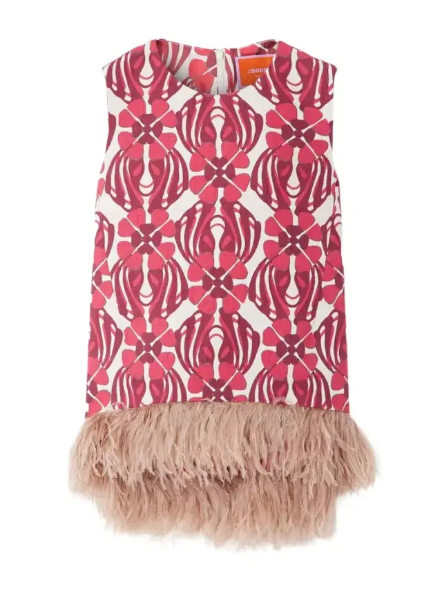 Icon La Scala Feather-trimmed Printed Stretch-cotton Tweed Top