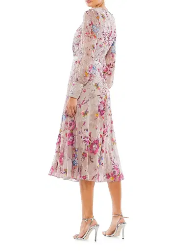 Mac Duggal Women's Floral Midi-Dress - Mauve Multi | Thumbnail 3
