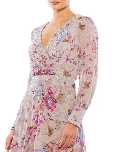 Mac Duggal Women's Floral Midi-Dress - Mauve Multi | Thumbnail 4