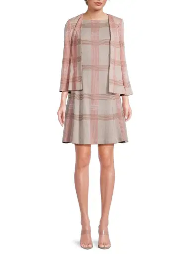Misook Women's Tailored Plaid Knit Jacket - Honey Suckle - Size XXL | Thumbnail 2