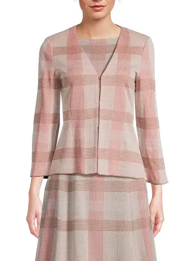 Misook Women's Tailored Plaid Knit Jacket - Honey Suckle - Size XXL | Thumbnail 3
