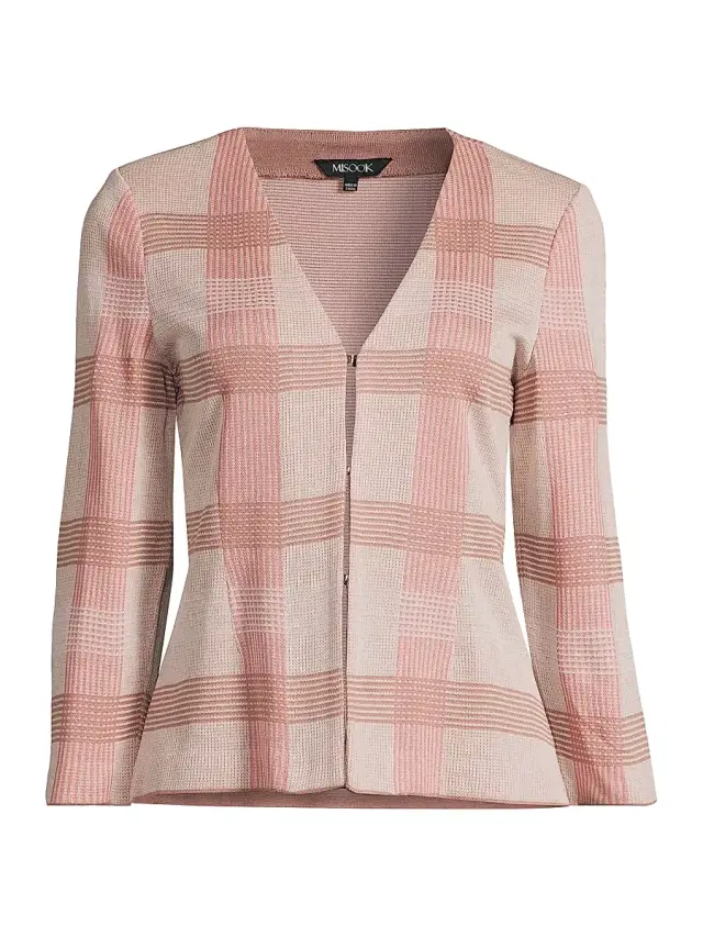 Women's Tailored Plaid Knit Jacket - Honey Suckle