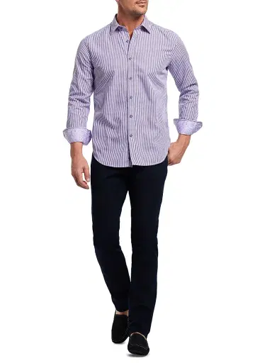 Robert Graham Men's Greenwich Striped Stretch Cotton Shirt - Purple - Size XXL | Thumbnail 2