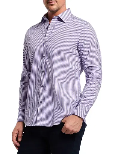 Robert Graham Men's Greenwich Striped Stretch Cotton Shirt - Purple - Size XXL | Thumbnail 3
