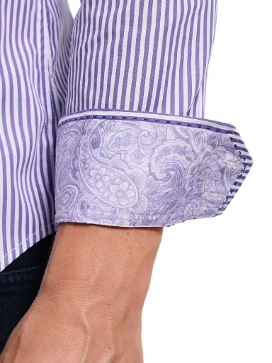 Robert Graham Men's Greenwich Striped Stretch Cotton Shirt - Purple - Size XXL | Thumbnail 5