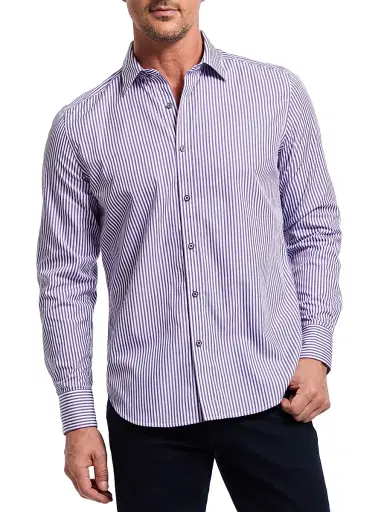 Robert Graham Men's Greenwich Striped Stretch Cotton Shirt - Purple - Size XXL | Thumbnail 1