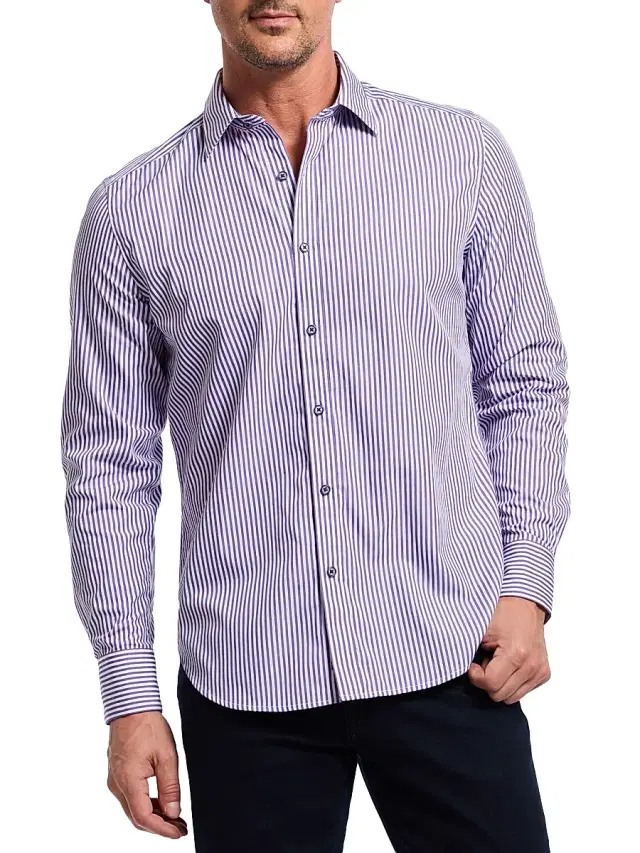 Men's Greenwich Striped Stretch Cotton Shirt - Purple