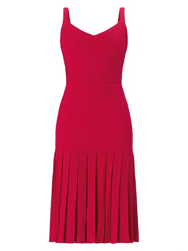 Hervé Léger Women's The Rosa Pleated Rib-Knit Fit & Flare Midi-Dress - Hibiscus