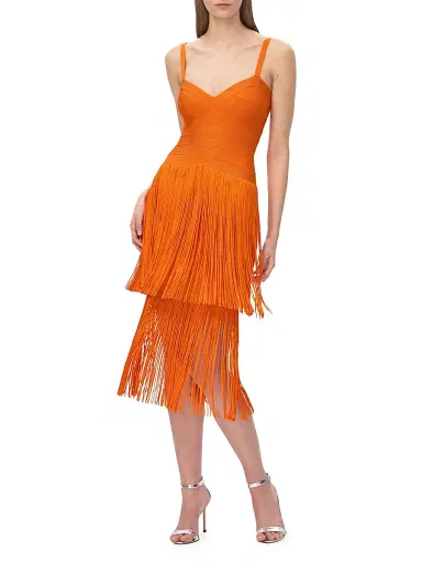 Hervé Léger Women's The Georgia Bandage Fringed Tiered Midi-Dress | Thumbnail 2