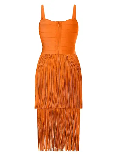 Hervé Léger Women's The Georgia Bandage Fringed Tiered Midi-Dress | Thumbnail 3