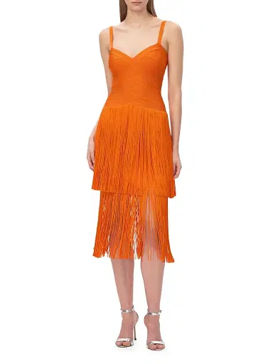 Hervé Léger Women's The Georgia Bandage Fringed Tiered Midi-Dress | Thumbnail 4