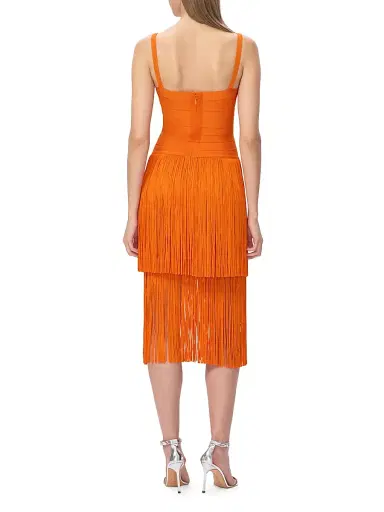 Hervé Léger Women's The Georgia Bandage Fringed Tiered Midi-Dress | Thumbnail 7