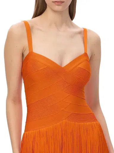 Hervé Léger Women's The Georgia Bandage Fringed Tiered Midi-Dress | Thumbnail 8
