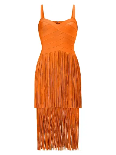 Hervé Léger Women's The Georgia Bandage Fringed Tiered Midi-Dress | Thumbnail 1