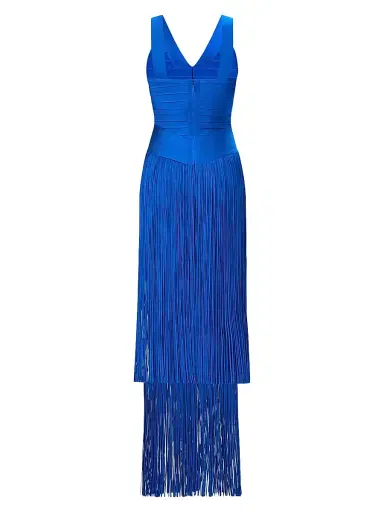 Hervé Léger Women's The Brigitte Bandage Fringed Tiered Halterneck Gown | Thumbnail 3