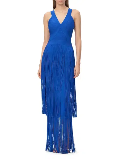 Hervé Léger Women's The Brigitte Bandage Fringed Tiered Halterneck Gown | Thumbnail 4