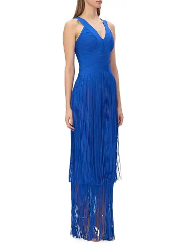Hervé Léger Women's The Brigitte Bandage Fringed Tiered Halterneck Gown | Thumbnail 5