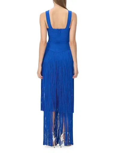 Hervé Léger Women's The Brigitte Bandage Fringed Tiered Halterneck Gown | Thumbnail 7