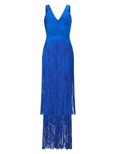 Hervé Léger Women's The Brigitte Bandage Fringed Tiered Halterneck Gown | Thumbnail 1