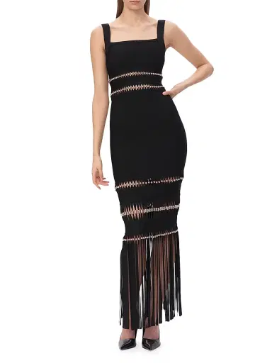 Hervé Léger Women's The Ines Bead-Embellished Fringed Gown - Black - Size XS | Thumbnail 2 Hervé Léger Women's The Ines Bead-Embellished Fringed Gown - Black - Size XS | Thumbnail 2