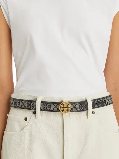 Tory Burch Women's Miller Monogram Belt - Tory Navy - Size Small | Thumbnail 2
