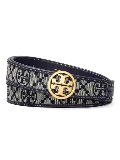 Tory Burch Women's Miller Monogram Belt - Tory Navy - Size Small | Thumbnail 1