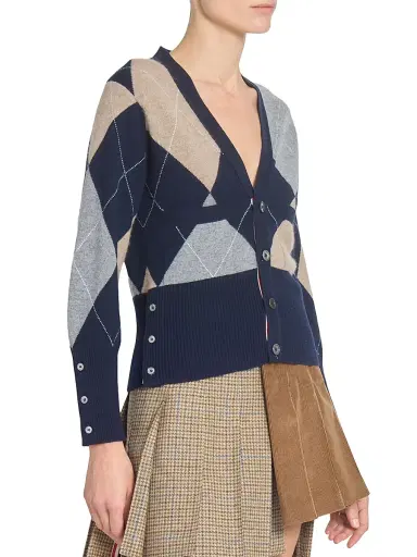 Thom Browne Women's Argyle V-Neck Cashmere Cardigan - Navy | Thumbnail 4 Thom Browne Women's Argyle V-Neck Cashmere Cardigan - Navy | Thumbnail 4