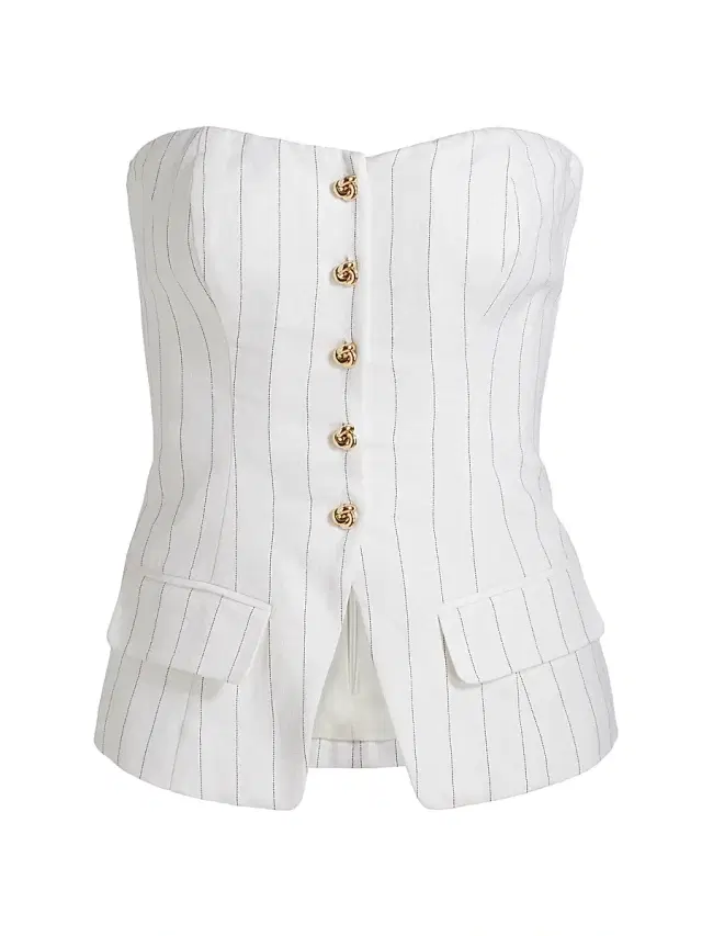 Generation Love Women's Quinn Pinstripe Linen-Blend Strapless Vest - White Black Pinstripe