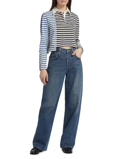 3.1 Phillip Lim Women's Multi-Stripe Long-Sleeve Polo Shirt - Midnight Multi | Thumbnail 2 3.1 Phillip Lim Women's Multi-Stripe Long-Sleeve Polo Shirt - Midnight Multi | Thumbnail 2