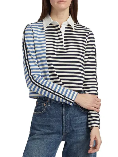 3.1 Phillip Lim Women's Multi-Stripe Long-Sleeve Polo Shirt - Midnight Multi | Thumbnail 3 3.1 Phillip Lim Women's Multi-Stripe Long-Sleeve Polo Shirt - Midnight Multi | Thumbnail 3