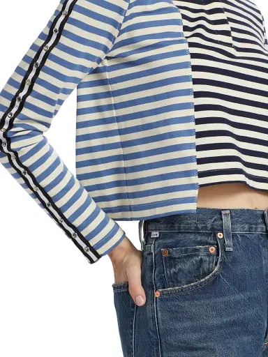 3.1 Phillip Lim Women's Multi-Stripe Long-Sleeve Polo Shirt - Midnight Multi | Thumbnail 6 3.1 Phillip Lim Women's Multi-Stripe Long-Sleeve Polo Shirt - Midnight Multi | Thumbnail 6