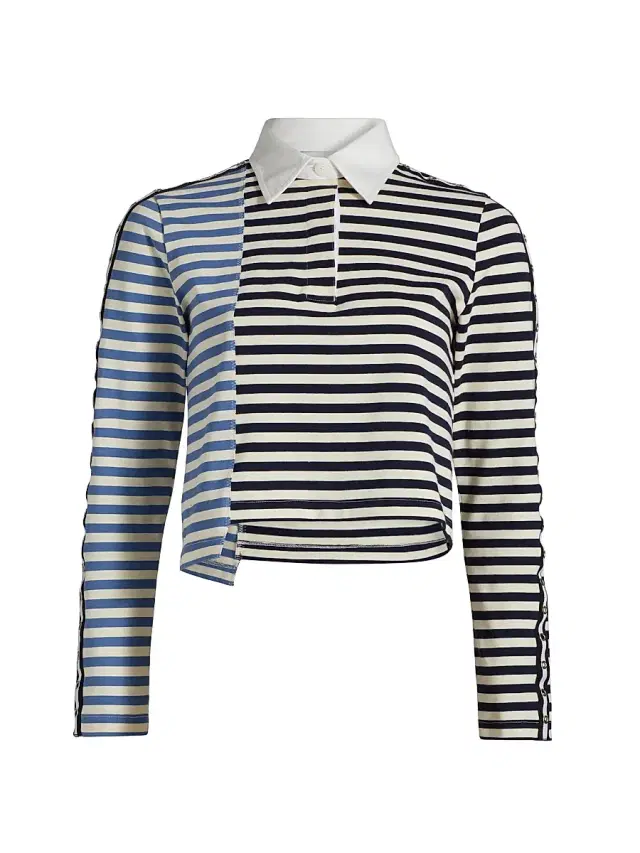 Women's Multi-Stripe Long-Sleeve Polo Shirt - Midnight Multi