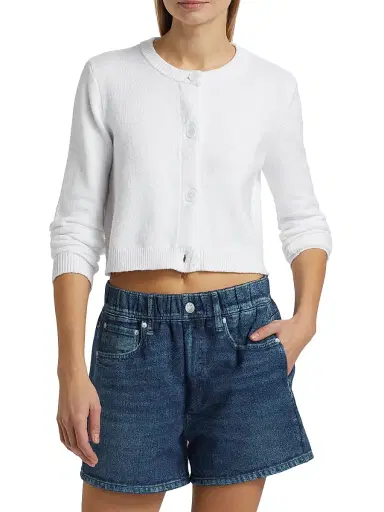 Stellae Dux Women's Cotton-Blend Point Collar Crop Cardigan | Thumbnail 3 Stellae Dux Women's Cotton-Blend Point Collar Crop Cardigan | Thumbnail 3
