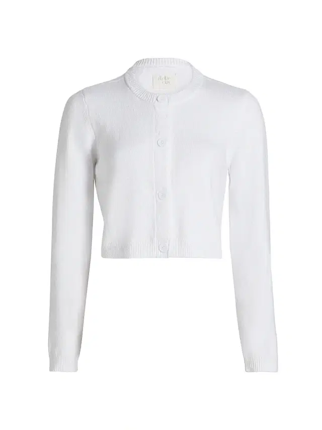 Stellae Dux Women's Cotton-Blend Point Collar Crop Cardigan - White