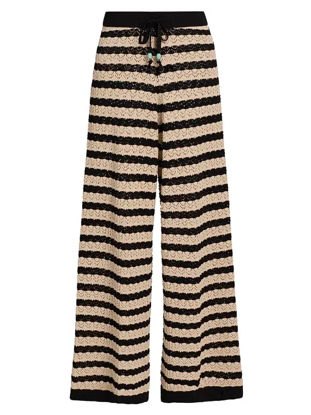 L'AGENCE Women's Gaelle Striped Pointelle Knit Pants - Black Natural Stripe