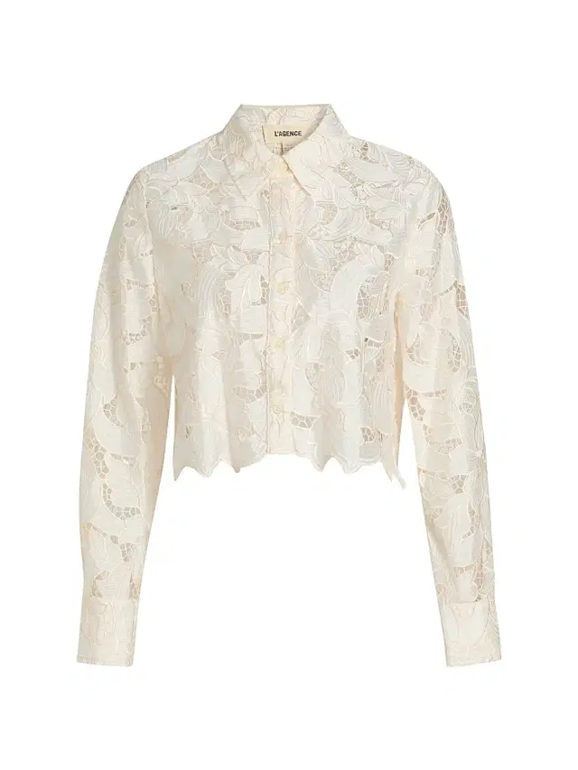 Women's Akemi Embroidered Cropped Shirt - Vintage White Multi Cloured